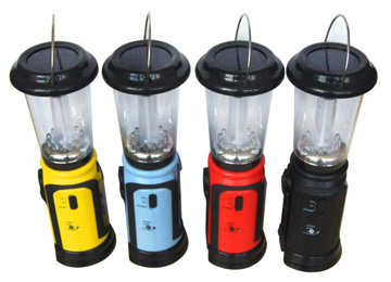 Solar camping lantern with mobile charger and radio